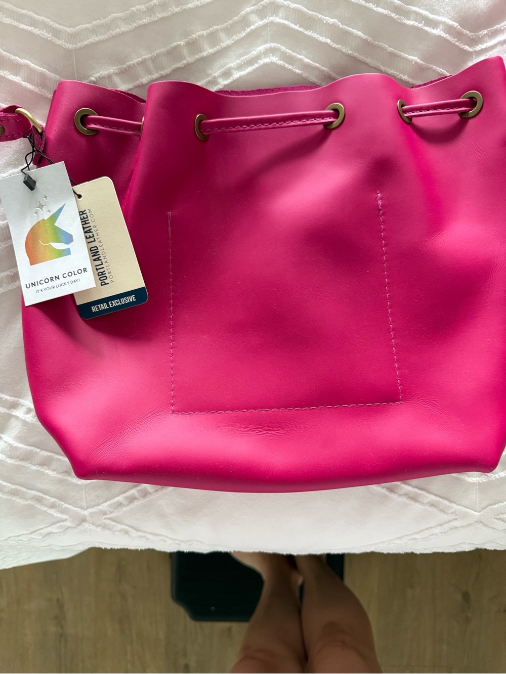 Portland Leather Hot Pink Drawstring Bucket Bag